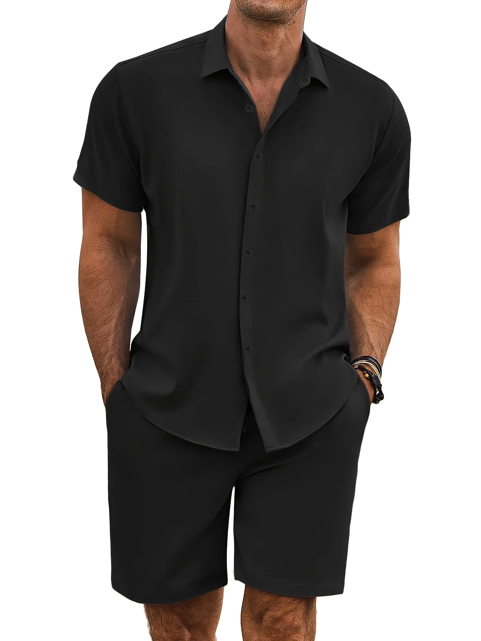 Ensemble 2 pièces pour hommes, chemises à revers ,Shorts décontractées – Image 4