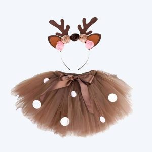 Déguisement bébé jupe en tulle marron avec serre-tête bois de cerf