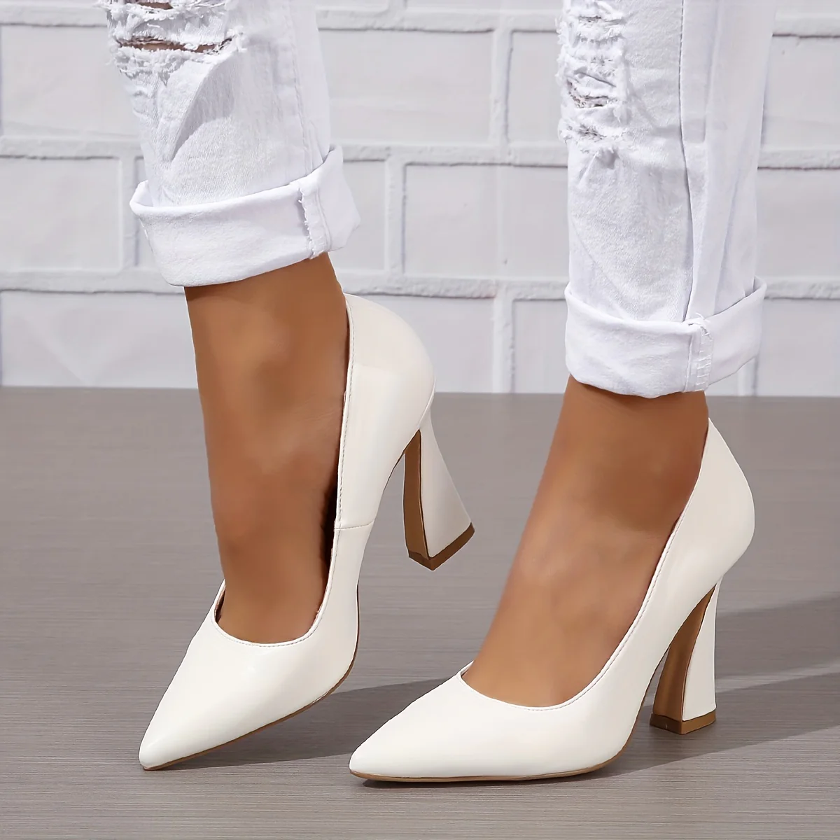 Talons évasés épais à enfiler de couleur unie, – Image 9