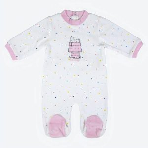 Barboteuse à manches longues Snoopy Rose pour Bébé
