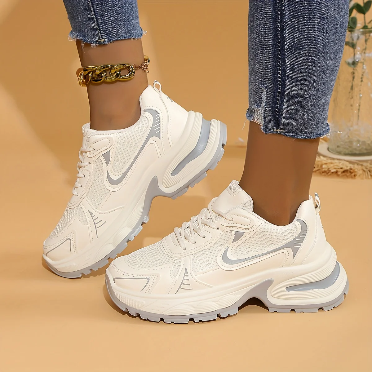 Baskets épaisses à la mode, chaussures de sport à plateforme basse en maille respirante – Image 5