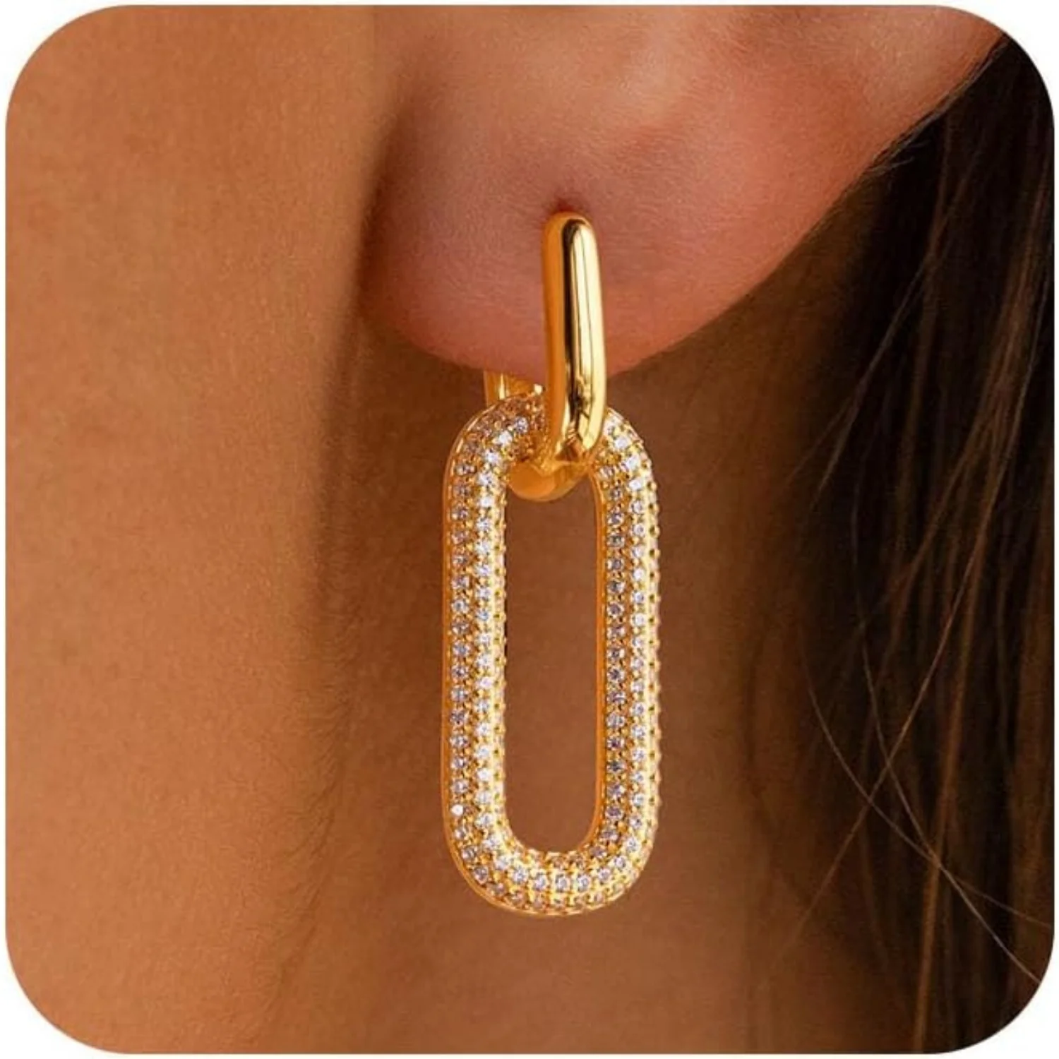 Boucles d'oreilles à maillons chaîne carrée légère et minimaliste – Image 5