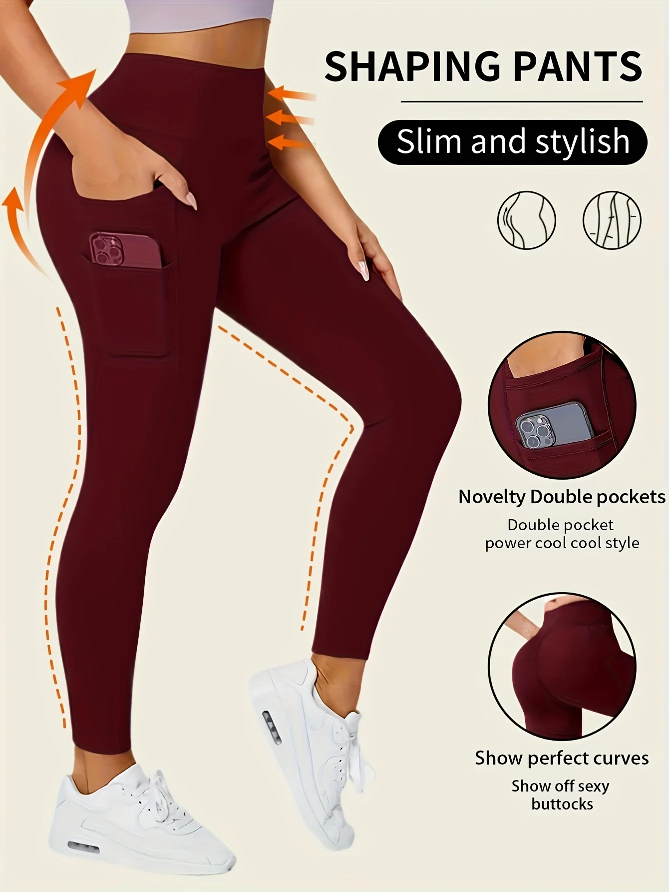 Leggings Slim taille haute sans couture avec poches latérales, vêtements de sport – Image 3
