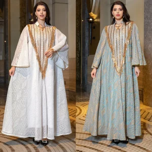 Robe de soirée Dubaï en maille brodée