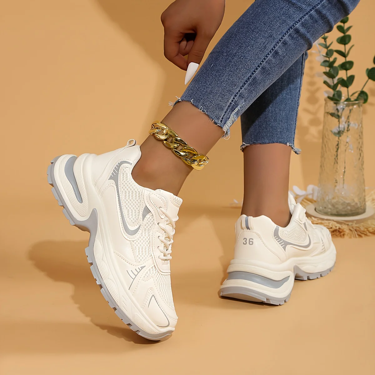 Baskets épaisses à la mode, chaussures de sport à plateforme basse en maille respirante – Image 6