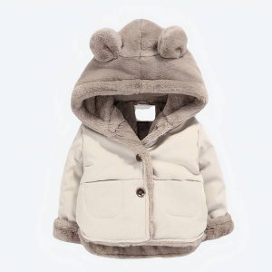 Manteau épais chaud en velours à capuche motif oreille d’ours