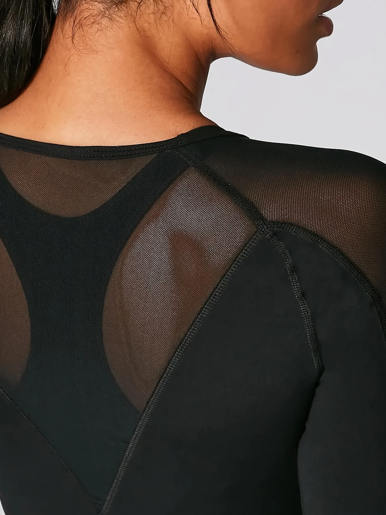 Haut de sport contrasté en maille de couleur unie, T-shirt de Yoga décontracté à manches longues – Image 5