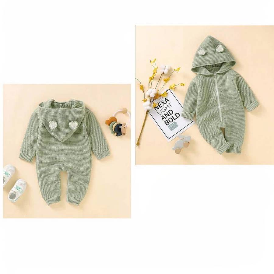 Barboteuse à capuche pour la mi-saison en maille vert – Image 3