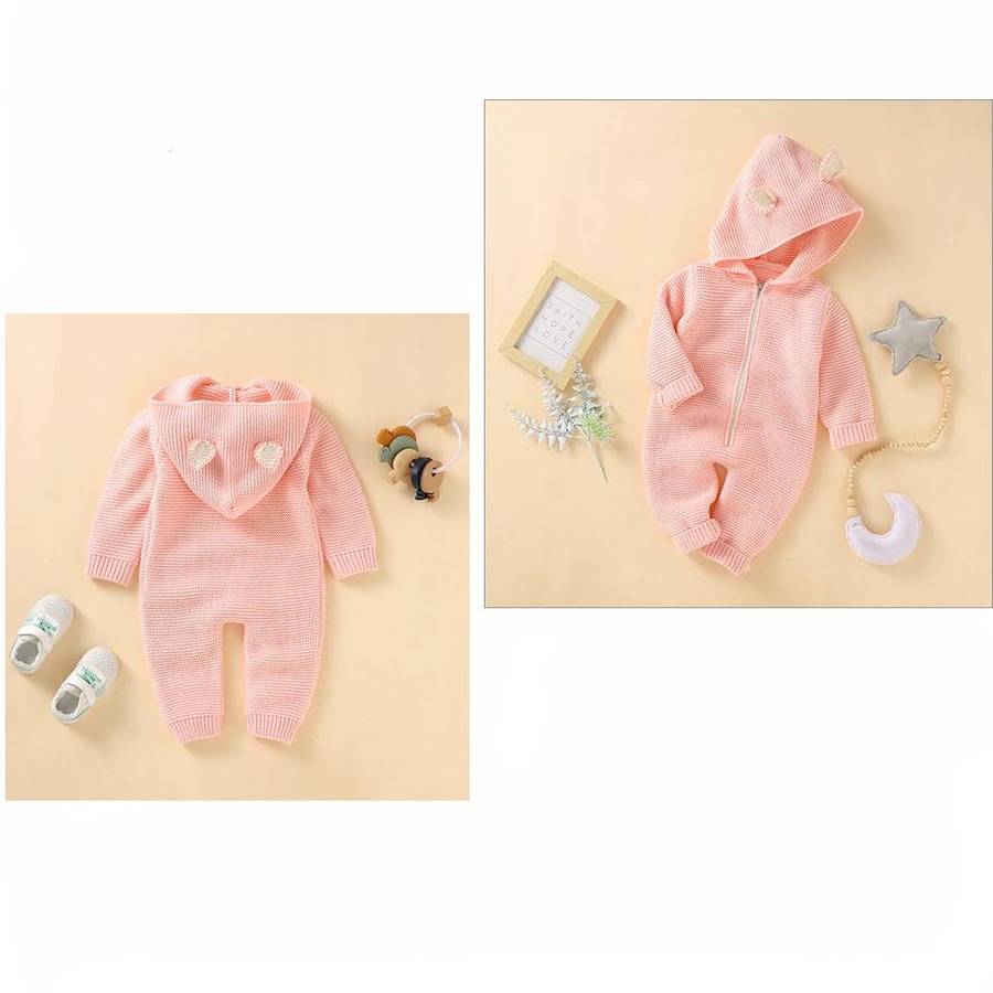 Barboteuse à capuche pour la mi-saison en maille rose – Image 3