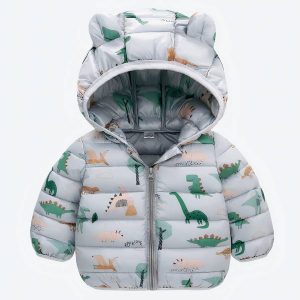 Doudoune bébé grise mixte avec capuche à petites oreilles