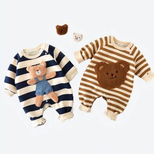 Barboteuse épaisse à manches longues rayée pour bébé