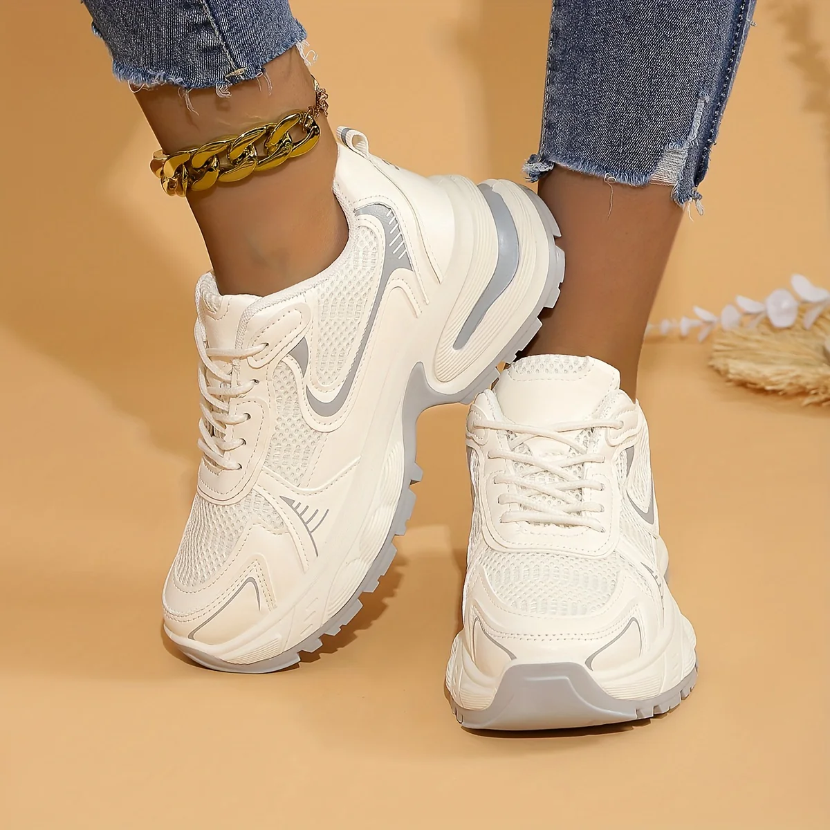 Baskets épaisses à la mode, chaussures de sport à plateforme basse en maille respirante – Image 4