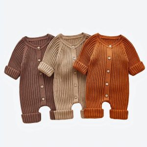 Barboteuse à manches longues tissu côtelé pour bébé