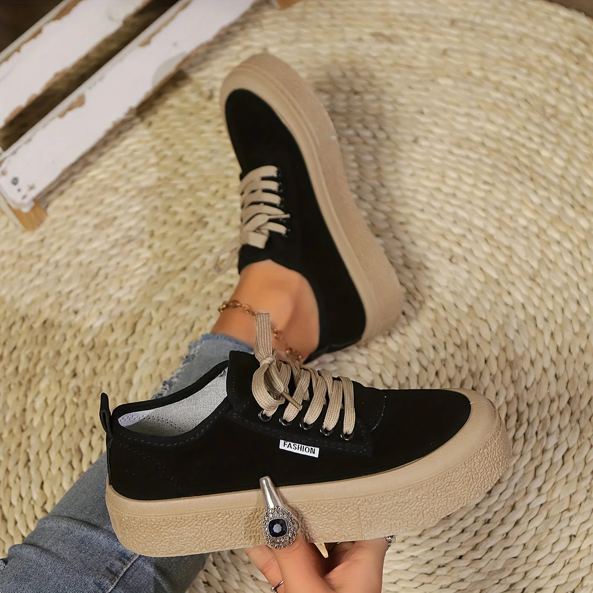 Chaussures à lacets décontractées pour femmes, bout rond bas – Image 4