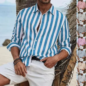 Chemise à manches longues imprimée à rayures,