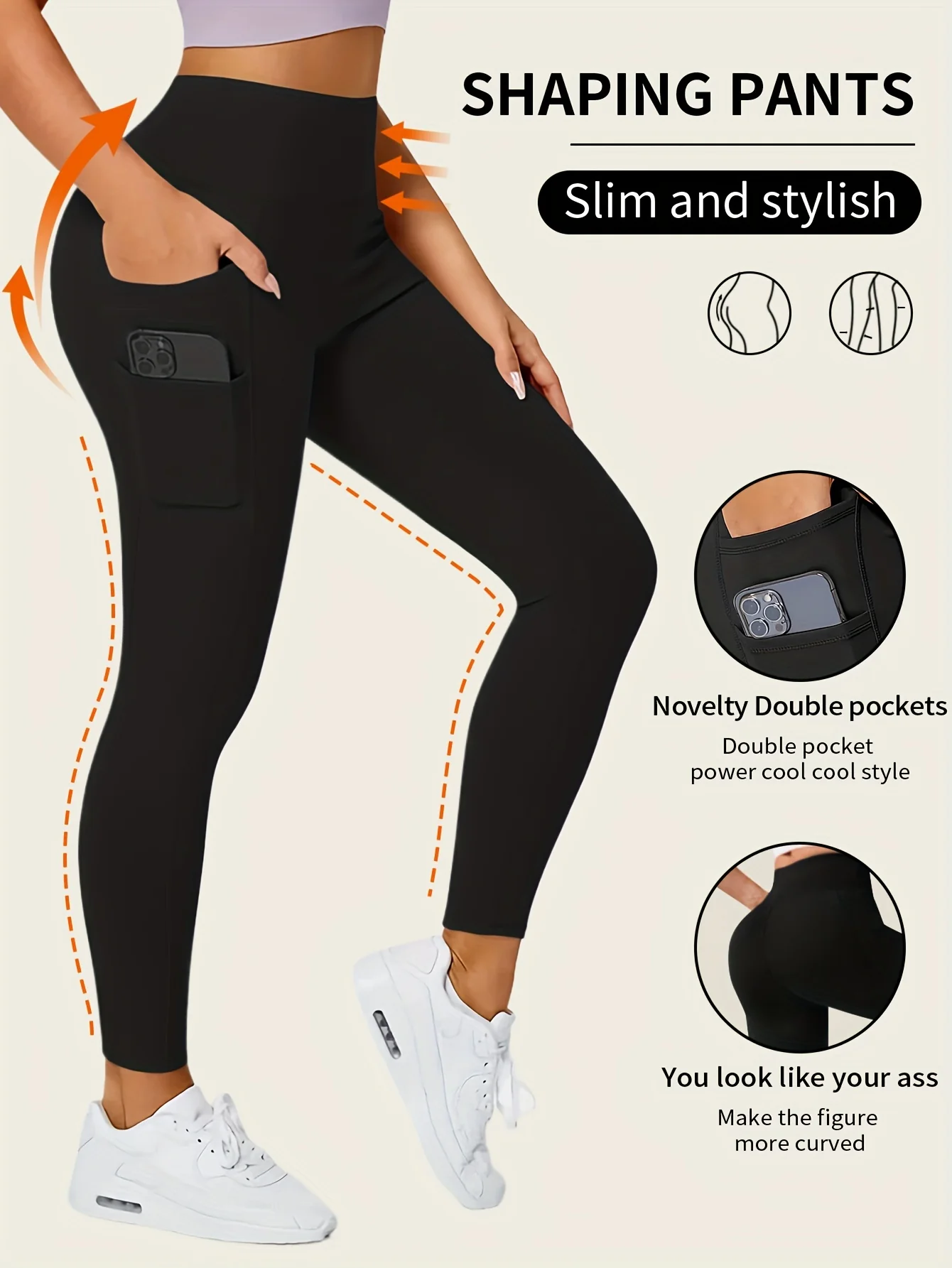 Leggings Slim taille haute sans couture avec poches latérales, vêtements de sport – Image 4
