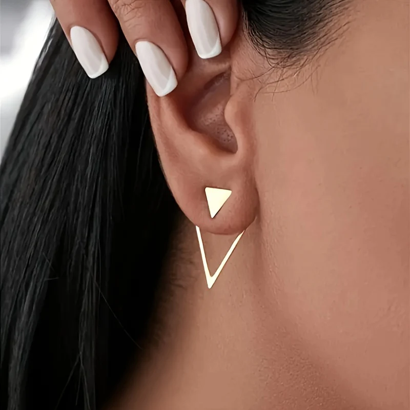 Boucles d'oreilles à tige géométriques en forme de triangle creux style bohème – Image 2