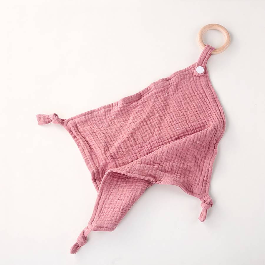 Doudou bébé mignon en coton avec anneau en bois pour filles et garçons – Image 3