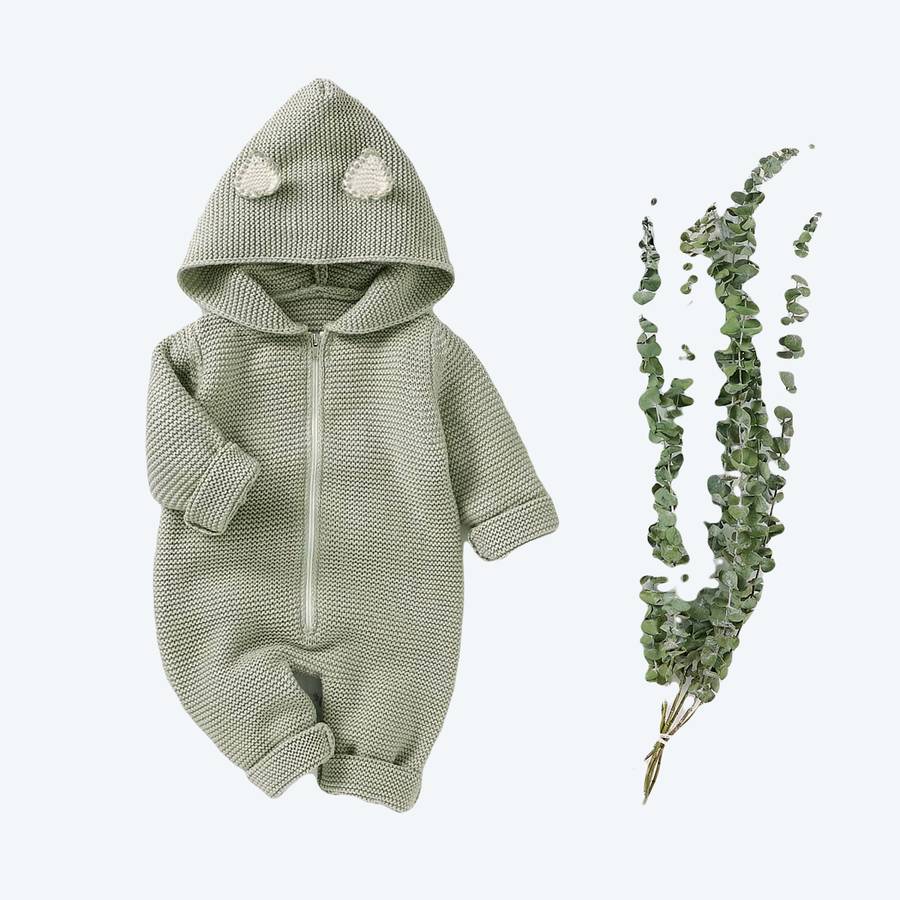 Barboteuse à capuche pour la mi-saison en maille vert – Image 2