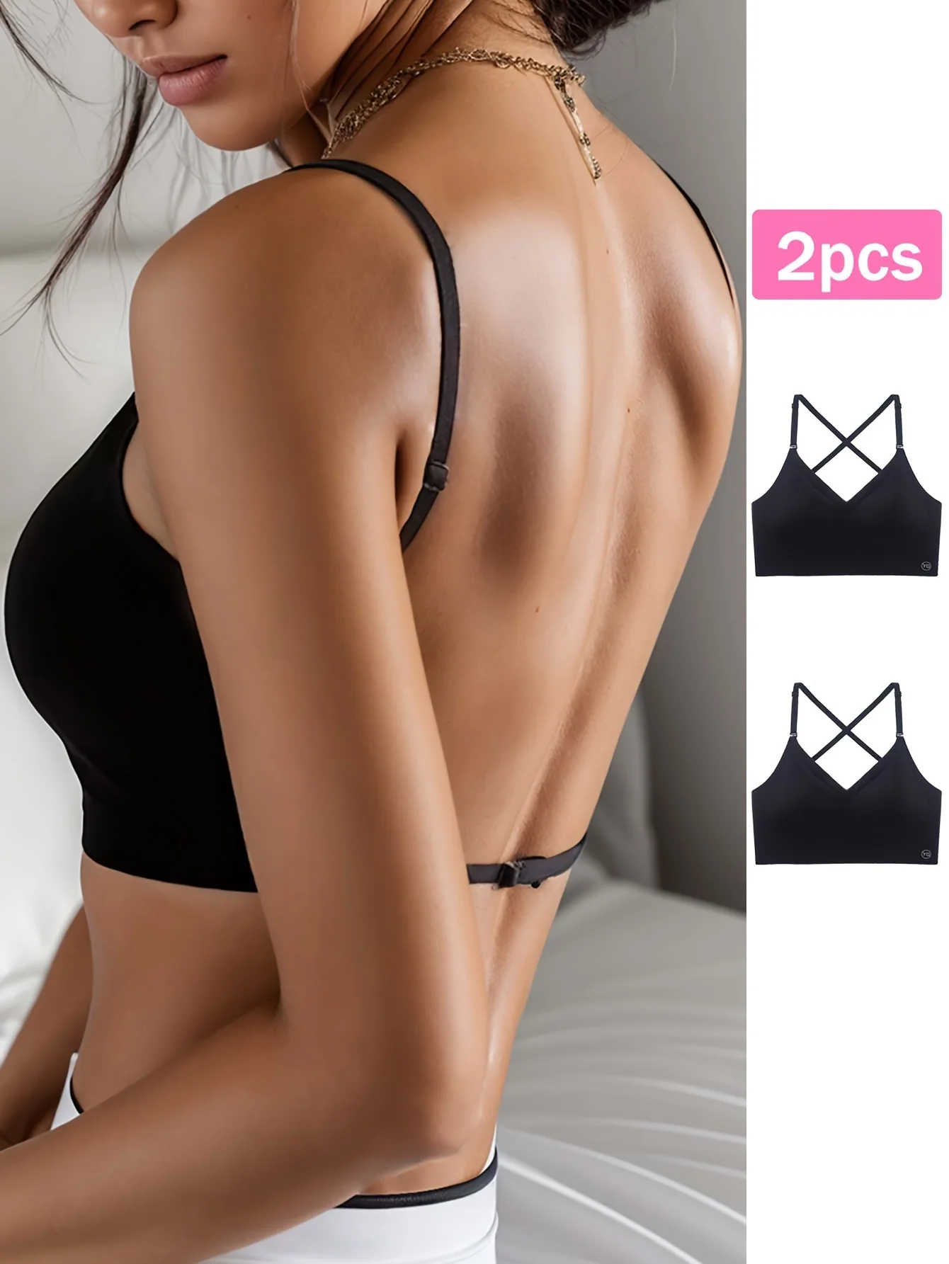 2 pièces soutien-gorge sans couture, dos nu en U, respirant et confortable avec bretelles réglables – Image 4