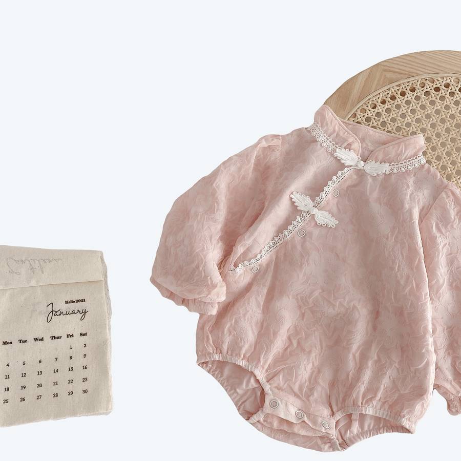 Tenue style kimono rose fleuri à manches longues pour bébé – Image 5