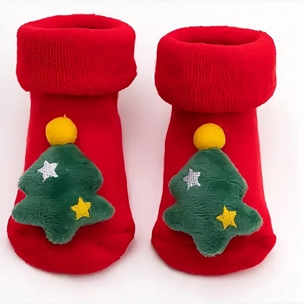 Chaussettes à motif sapin de noël en coton pour enfants – Image 3