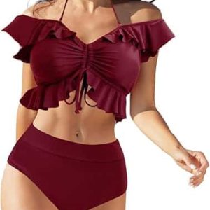 JFAN maillot de bain femme 2 pièces flounce à épaules dénudées