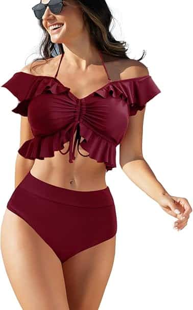 JFAN maillot de bain femme 2 pièces flounce à épaules dénudées