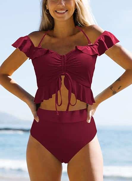 JFAN maillot de bain femme 2 pièces flounce à épaules dénudées – Image 4