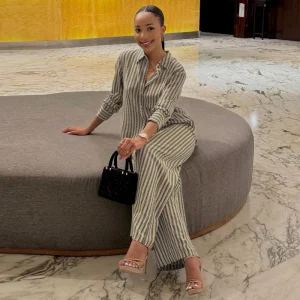 Ensemble deux pièces décontracté chemise à manches longues pantalon large