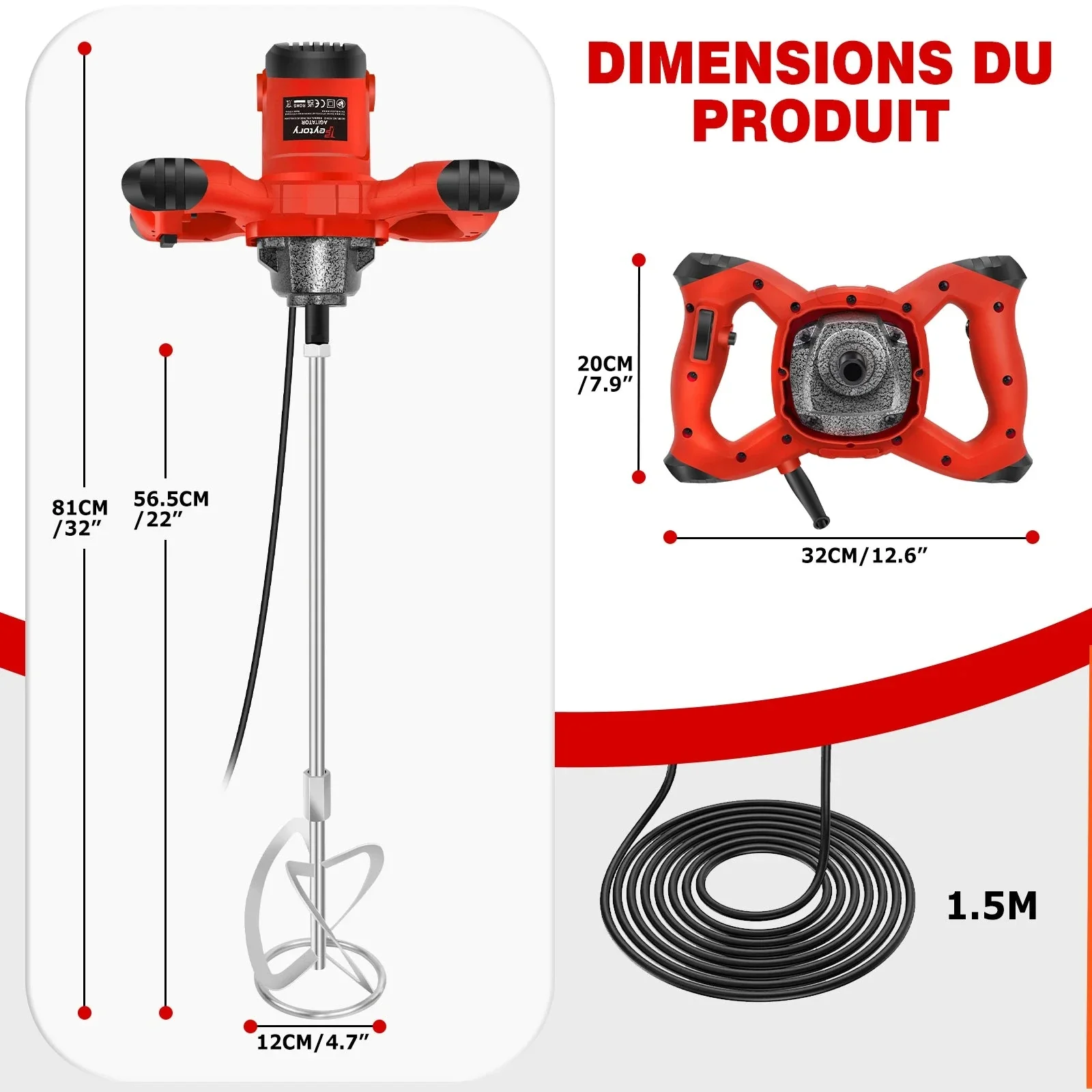 DayPlus Mélangeur 2600W Pro Mélange Rapide Homogène Axe M14 6 Vitesses – Image 3