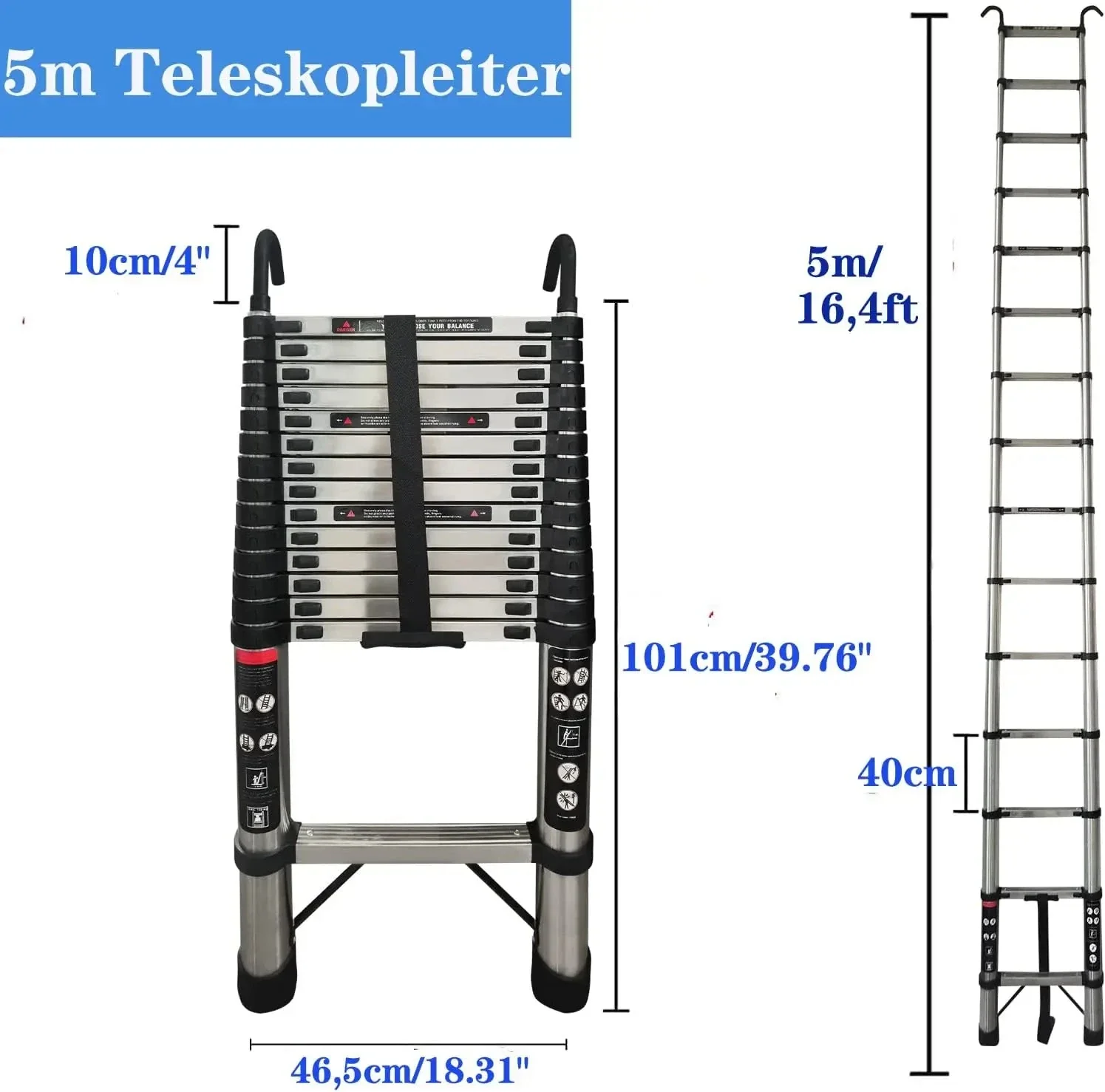 DayPlus Échelle Télescopique 5 m Aluminium - Accès Sûr - Antidérapante – Image 3