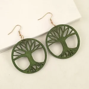 Boucles d'Oreilles en Bois Tiny Arbre de Vie
