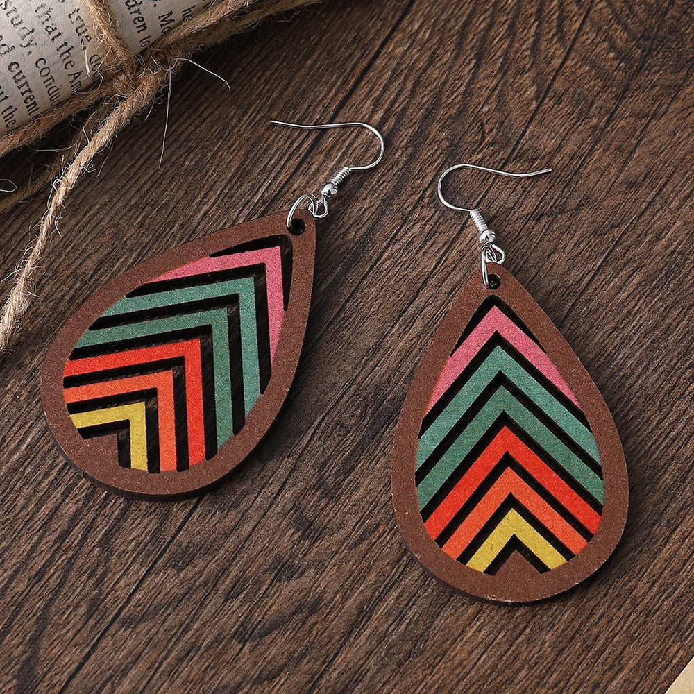 Boucles d'Oreilles en Bois Bohème – Image 3