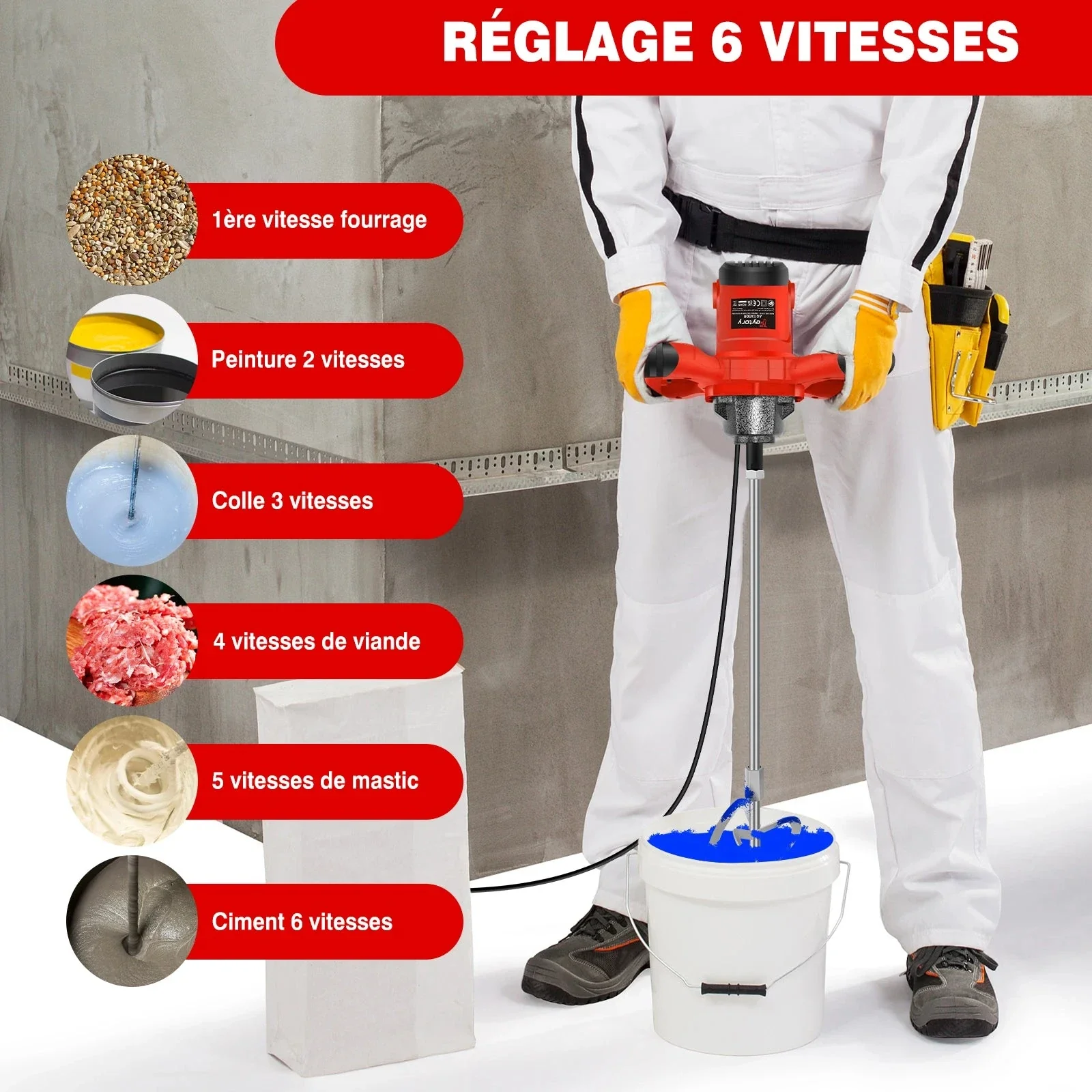 DayPlus Mélangeur 2600W Pro Mélange Rapide Homogène Axe M14 6 Vitesses – Image 5
