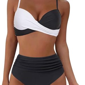 Yutdeng Maillot de Bain Femme 2 Pièces Push Up Bikini Sets Froncé et Torsadé