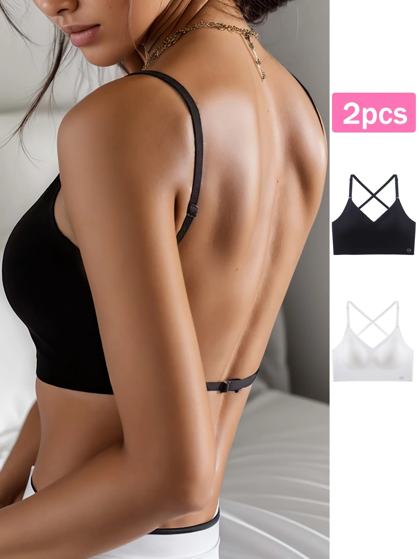 2 pièces soutien-gorge sans couture, dos nu en U, respirant et confortable avec bretelles réglables – Image 7