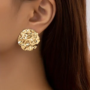 Boucles d'oreilles rondes martelées uniques en fer plaqué or 18 carats