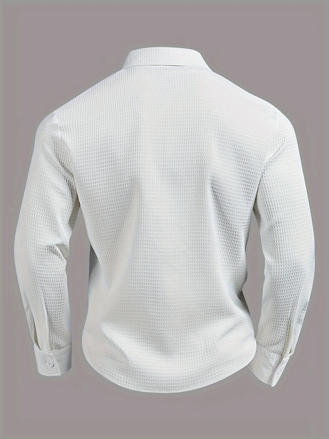 Chemise à revers à manches longues, texture gaufrée, décontractée, confortable – Image 4