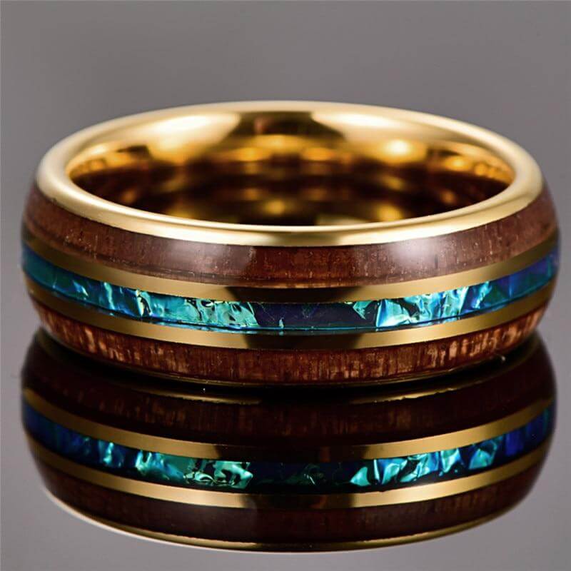 Bague en Bois et Tungstène "Opale" Dorée – Image 4