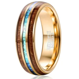 Bague en Bois et Tungstène "Opale" Dorée