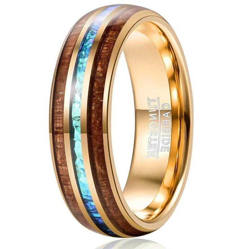 Bague en Bois et Tungstène "Opale" Dorée – Image 2