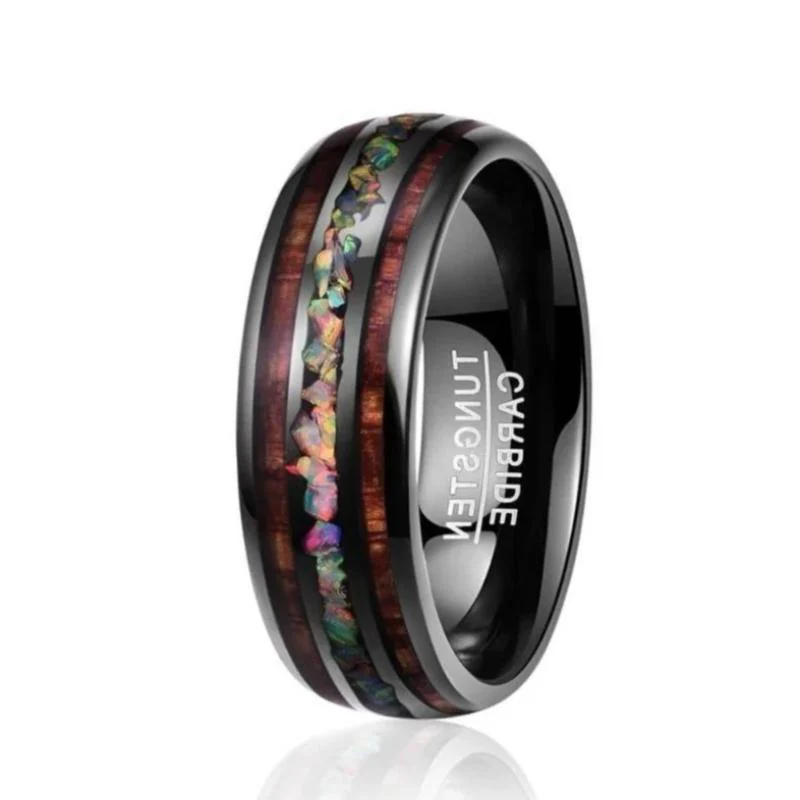 Bague en Bois et Tungstène "Opale" Noire