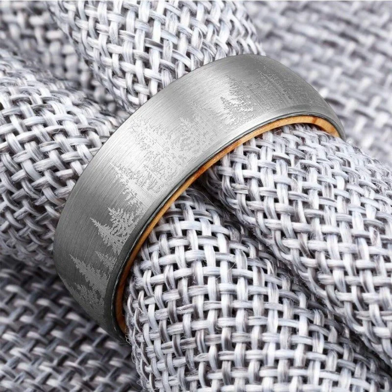 Bague en Bois et Tungstène "Forest" Argent – Image 3
