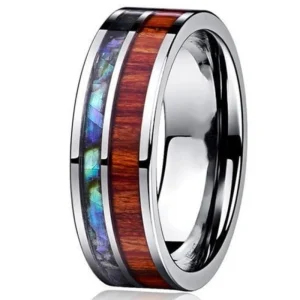 Bague en Bois et Tungstène "Angélite" Argent