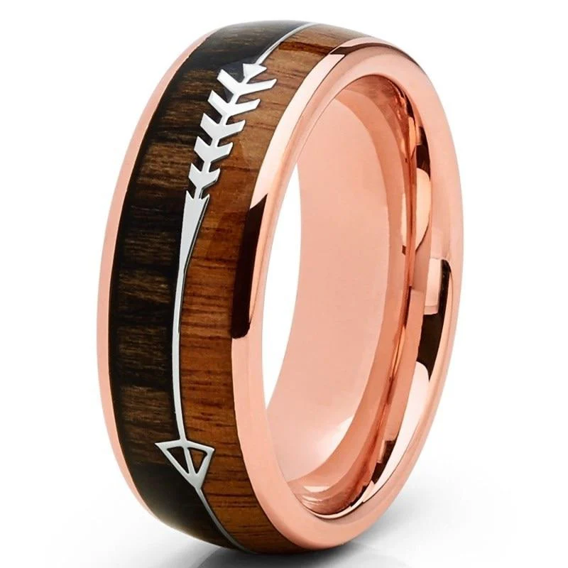 Bague en Bois et Tungstène "Flèche" Rose