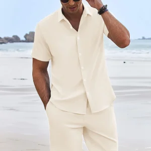 Ensemble 2 pièces pour hommes, chemises à revers ,Shorts  décontractées