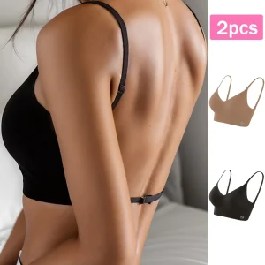 2 pièces soutien-gorge sans couture, dos nu en U, respirant et confortable avec bretelles réglables