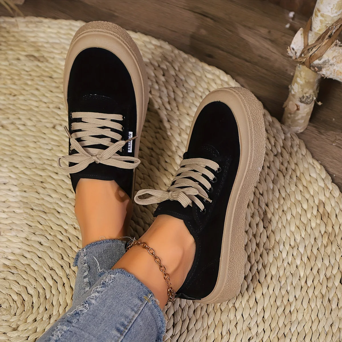 Chaussures à lacets décontractées pour femmes, bout rond bas – Image 5