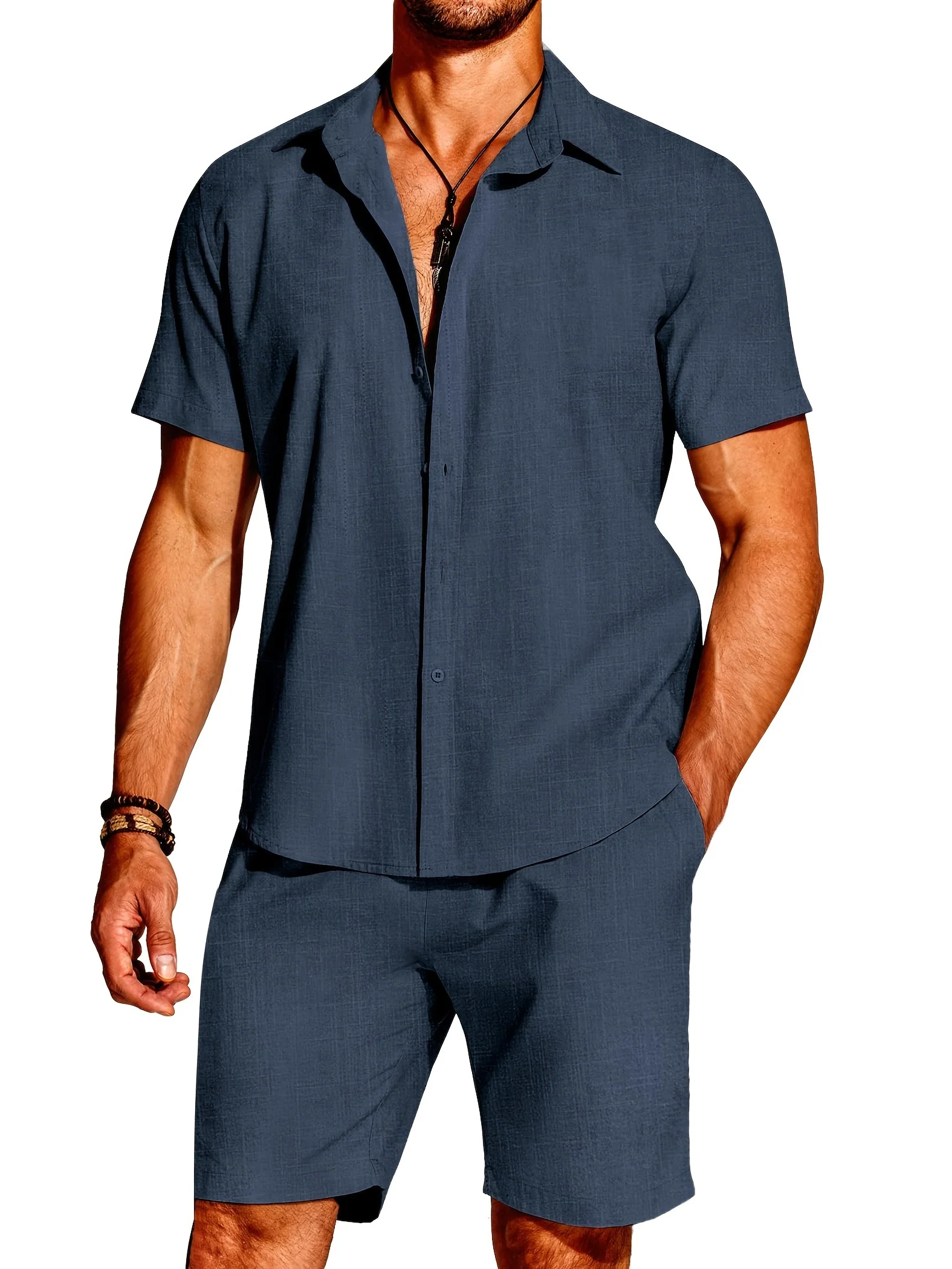 Ensemble 2 pièces pour hommes, chemises à revers ,Shorts décontractées – Image 3